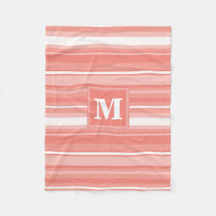 Monogram coral stripes fleece blanket