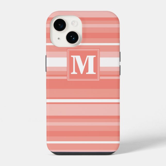 Monogram coral stripes iPhone case (Back)