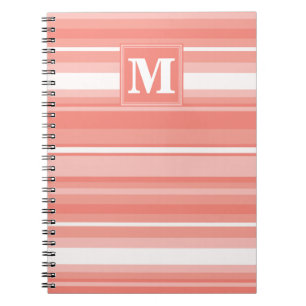 Monogram coral stripes spiral notebook
