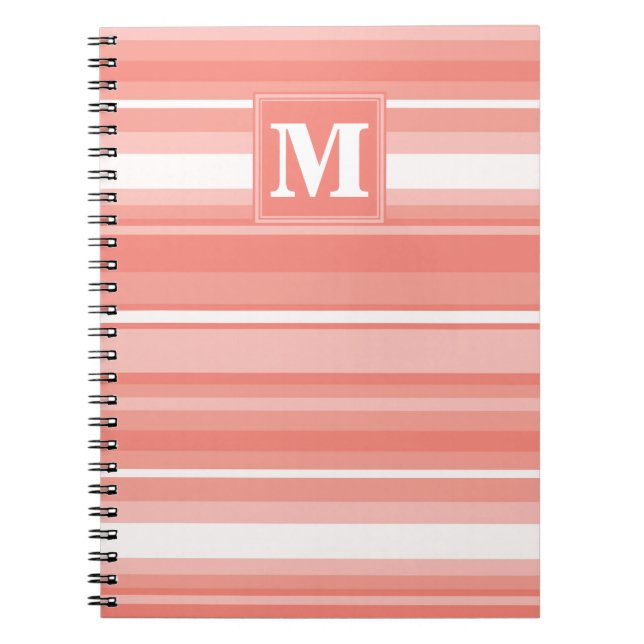Monogram coral stripes spiral notebook (Front)