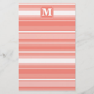 Monogram coral stripes stationery