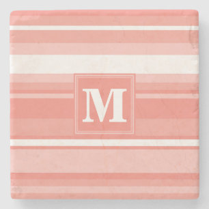 Monogram coral stripes stone coaster
