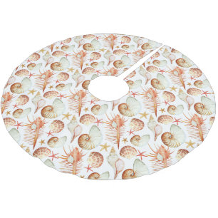 Monogram Coral With Shells And Crabs Pattern Brushed Polyester Tree Skirt