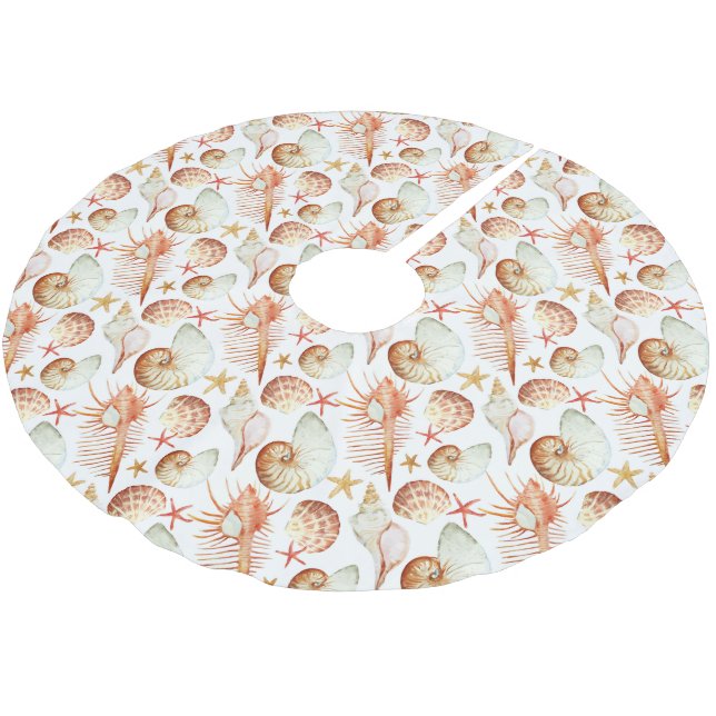 Monogram Coral With Shells And Crabs Pattern Brushed Polyester Tree Skirt (Angled)