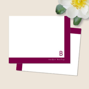 Monogram Corner Band Wine Red Personal Stationery Card