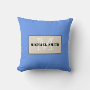 Monogram Cornflower Blue Solid Color Background Cushion