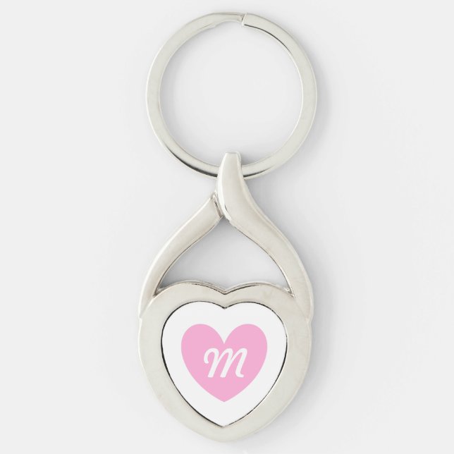 Monogram Cotton Candy Pink heart on white Key Ring (Front)