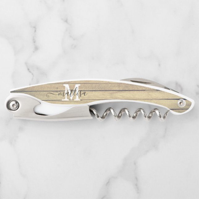 Monogram Country Rustic Script Name Personalised  Corkscrew (Front)