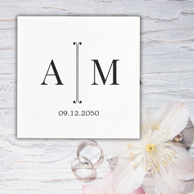  Monogram Couple Date Simple Minimal Wedding Napkin (Creator Uploaded)
