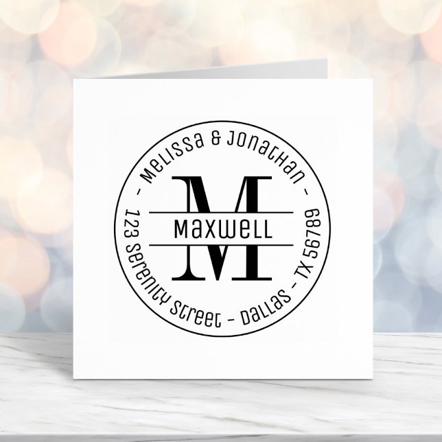 Monogram Couple Family Round Address 2 Self-inking Stamp (Creator Uploaded)