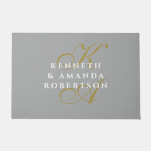Monogram Couple Gray Grey Gold White Minimalist  Doormat