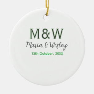 Monogram couple grey green modern romantic date si ceramic tree decoration