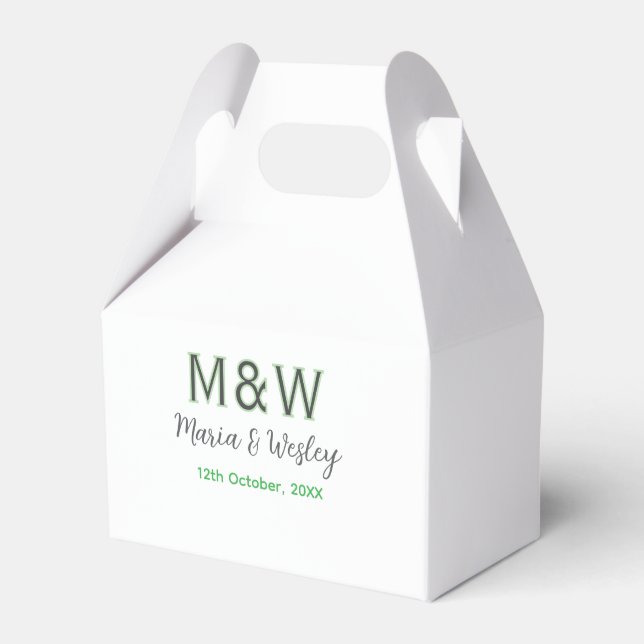 Monogram couple grey green modern romantic date si favour box (Front Side)