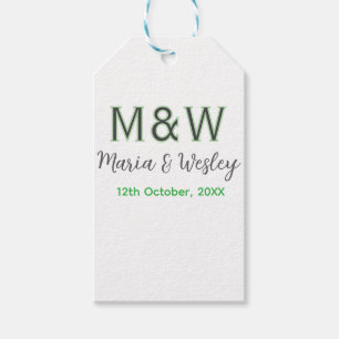 Monogram couple grey green modern romantic date si gift tags