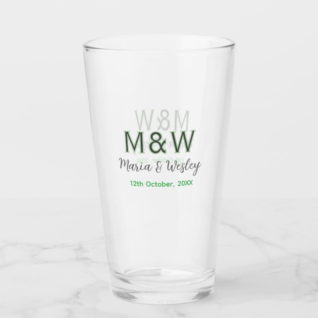 Monogram couple grey green modern romantic date si glass (Front)