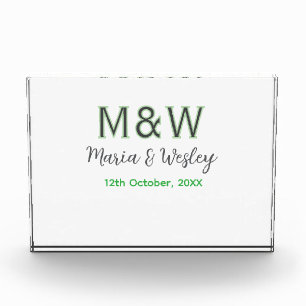 Monogram couple grey green modern romantic date si photo block