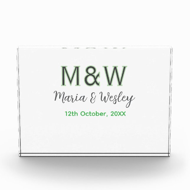 Monogram couple grey green modern romantic date si photo block (Front)