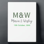Monogram couple grey green modern romantic date si plaque<br><div class="desc">girly design</div>