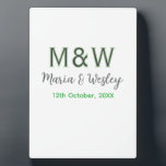 Monogram couple grey green modern romantic date si plaque<br><div class="desc">girly design</div>