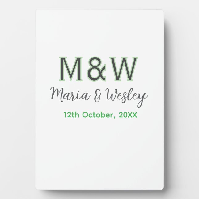 Monogram couple grey green modern romantic date si plaque (Front)