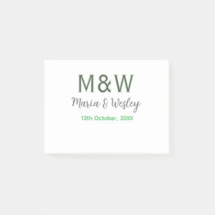 Monogram couple grey green modern romantic date si post-it notes