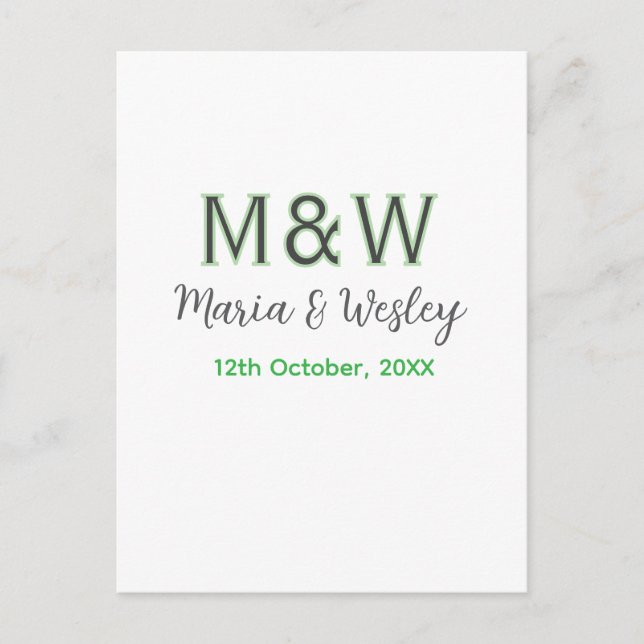Monogram couple grey green modern romantic date si postcard (Front)