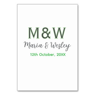 Monogram couple grey green modern romantic date si table number