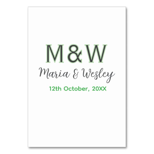 Monogram couple grey green modern romantic date si table number (Front)