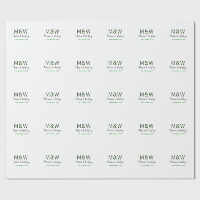 Monogram couple grey green modern romantic date si wrapping paper (Flat)
