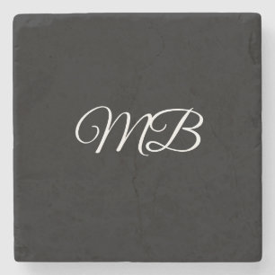 Monogram Couple Initial Black White Gift Favor Stone Coaster