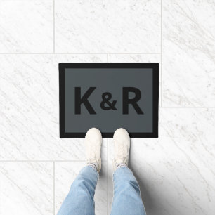Monogram Couple Initials Modern Black and Grey Doormat