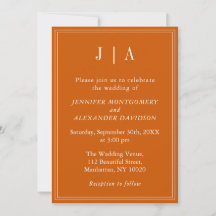 Monogram Couple Name Simple Burnt Orange And White