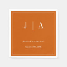 Monogram Couple Name Simple Burnt Orange And White