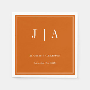 Monogram Couple Name Simple Burnt Orange And White Napkin