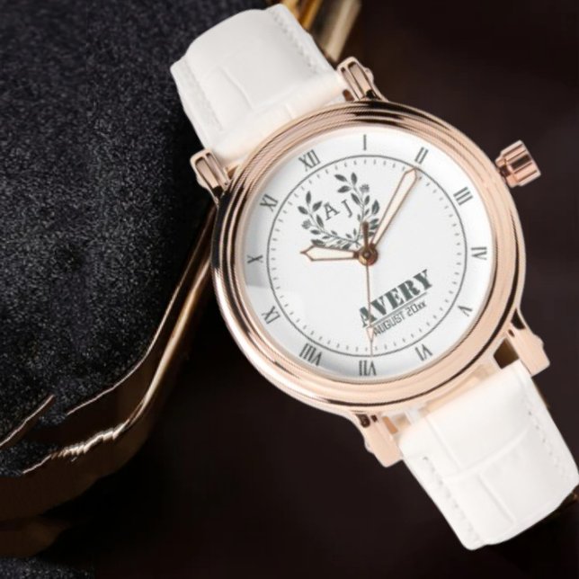  Monogram couple names Botanical Elegant Watch (Creator Uploaded)