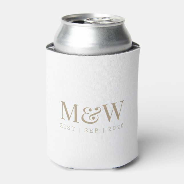 Monogram Couple's Modern Wedding Ivory Can Cooler (Can Front)