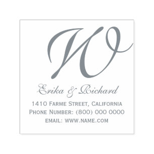Monogram couple's name & address grey self-inking stamp