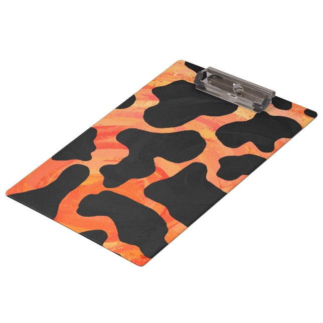 Monogram Cow Black and Orange Print Clipboard (Angled)