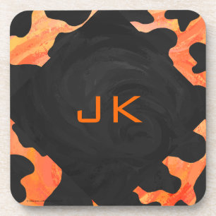 Monogram Cow Black and Orange Print Coaster