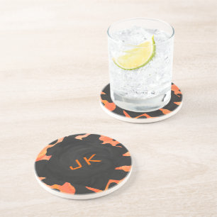 Monogram Cow Black and Orange Print Coaster