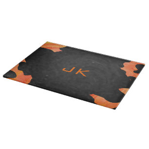 Monogram Cow Black and Orange Print Cutting Board