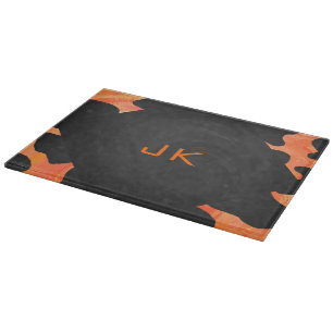 Monogram Cow Black and Orange Print Cutting Board