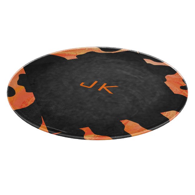 Monogram Cow Black and Orange Print Cutting Board (Corner)