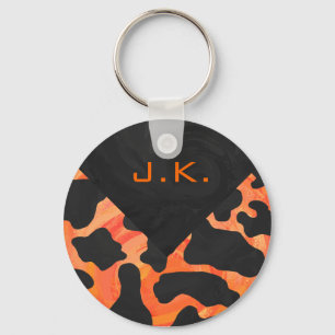 Monogram Cow Black and Orange Print Key Ring