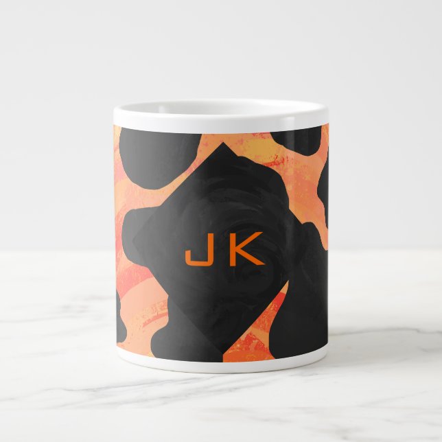 Monogram Cow Black and Orange Print Large Coffee Mug (Front)