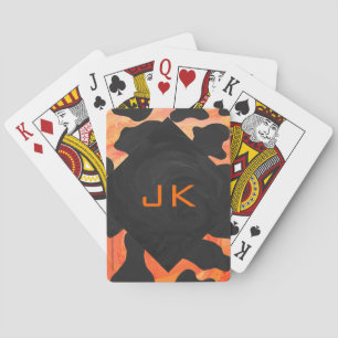Monogram Cow Black and Orange Print Playing Cards