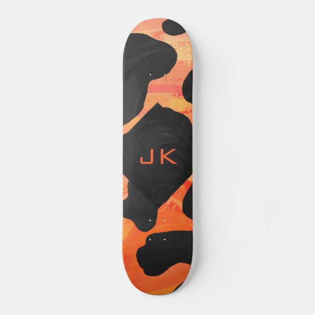 Monogram Cow Black and Orange Print Skateboard (Front)