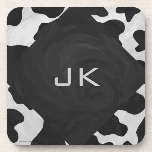 Monogram Cow Black and White Coaster