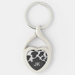 Monogram Cow Black and White Key Ring