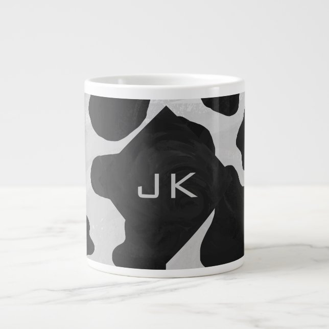 Monogram Cow Black and White Large Coffee Mug (Front)